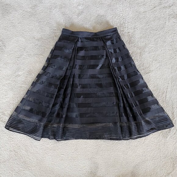NWT Milly layered organza sheer midi full  pleated black skirt Sz M - Picture 8 of 11